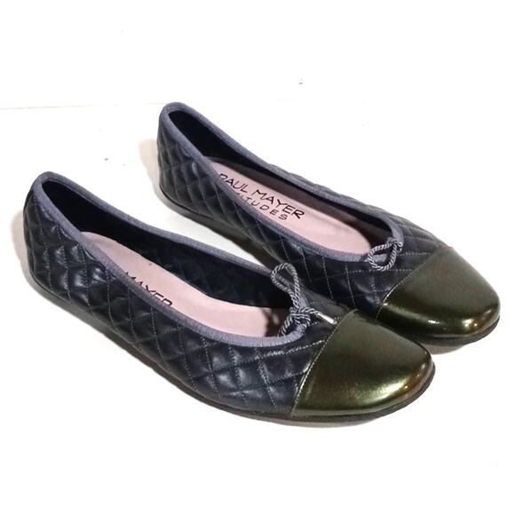 Paul Mayer Best Quilted Ballet Flats Silver Green sz 10.5 - Picture 1 of 13